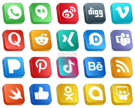 Illustration for Isometric 3D Icons of Top Social Media 20 pack such as pinterest. video. microsoft team and xing icons. Clean and professional - Royalty Free Image