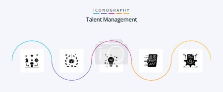 Illustration for Talent Management Glyph 5 Icon Pack Including report. file. graduation. glow. idea - Royalty Free Image
