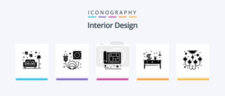 Illustration for Interior Design Glyph 5 Icon Pack Including chandelier. paper. construction. office. desk. Creative Icons Design - Royalty Free Image