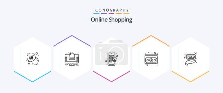 Illustration for Online Shopping 25 Line icon pack including cash. money. online store. dollar. online store - Royalty Free Image