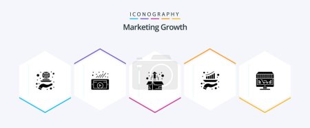 Ilustración de Marketing Growth 25 Glyph icon pack including marketing. graph. social network. bar. plant - Imagen libre de derechos