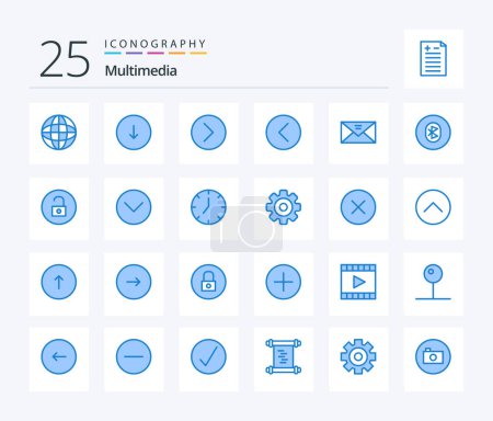 Ilustración de Multimedia 25 Blue Color icon pack including envelope. multimedia. next. media player. back - Imagen libre de derechos