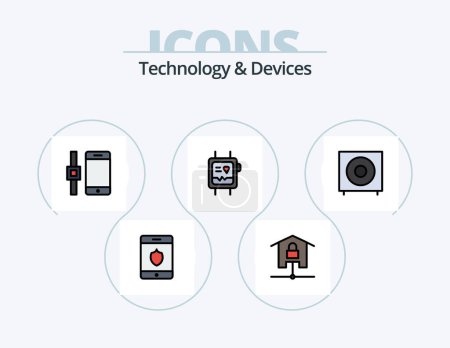 Téléchargez les illustrations : Devices Line Filled Icon Pack 5 Icon Design. devices. turntable. walkie. music. devices - en licence libre de droit