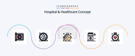 Téléchargez les illustrations : Hospital and Healthcare Concept Line Filled Flat 5 Icon Pack Including . hospital. healthy. healthcare. medical - en licence libre de droit