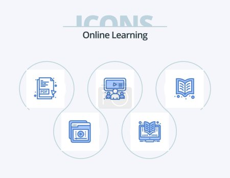 Illustration for Online Learning Blue Icon Pack 5 Icon Design. book. user. online. team. group - Royalty Free Image