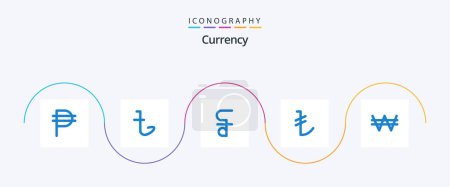 Illustration for Currency Blue 5 Icon Pack Including money. won. reil. try. turkish - Royalty Free Image