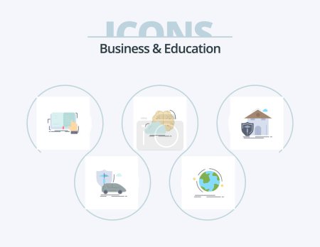 Téléchargez les illustrations : Business And Education Flat Icon Pack 5 Icon Design. idea. brainstorming. connection. reading. study - en licence libre de droit