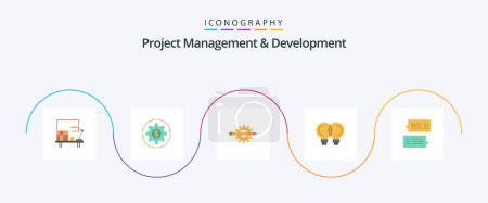 Téléchargez les illustrations : Project Management And Development Flat 5 Icon Pack Including idea. gear. making. development. writing - en licence libre de droit