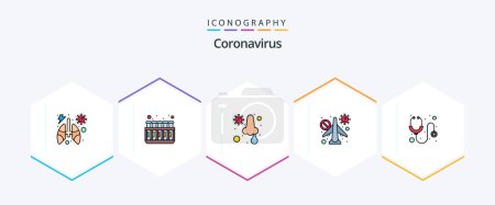 Téléchargez les illustrations : Coronavirus 25 FilledLine icon pack including healthcare. not allow. infection. banned. infrared - en licence libre de droit