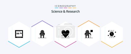 Téléchargez les illustrations : Science 25 Glyph icon pack including . science. heart. research. flag - en licence libre de droit