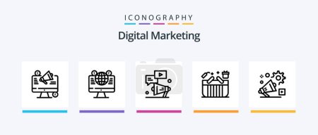 Illustration for Digital Marketing Line 5 Icon Pack Including sales. analytics. social media. report. file. Creative Icons Design - Royalty Free Image