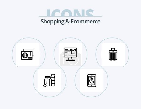 Ilustración de Shopping And Ecommerce Line Icon Pack 5 Icon Design. trolley. groceries. barcode. tag. quality - Imagen libre de derechos