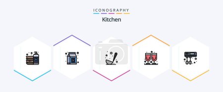 Téléchargez les illustrations : Kitchen 25 FilledLine icon pack including mixer. cook. cooking. juice glass. glass - en licence libre de droit
