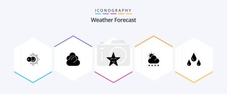 Téléchargez les illustrations : Weather 25 Glyph icon pack including . weather. face. drops. sun - en licence libre de droit