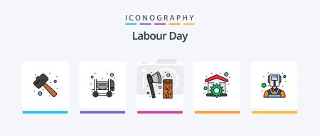 Ilustración de Labour Day Line Filled 5 Icon Pack Including construction. architecture. home. print. floor. Creative Icons Design - Imagen libre de derechos