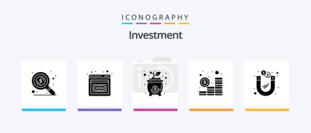 Téléchargez les illustrations : Investment Glyph 5 Icon Pack Including magnetic. investment. investment. dollar. money. Creative Icons Design - en licence libre de droit