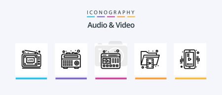 Illustration for Audio And Video Line 5 Icon Pack Including laptop. play. play. video. video camera. Creative Icons Design - Royalty Free Image