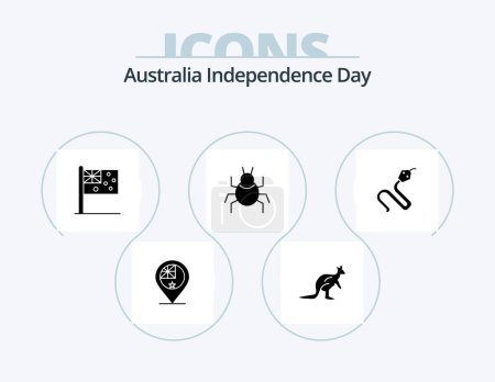 Téléchargez les illustrations : Australia Independence Day Glyph Icon Pack 5 Icon Design. virus. bug. indigenous. nation. country - en licence libre de droit