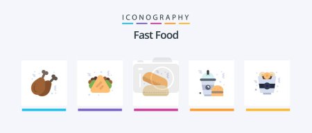 Téléchargez les illustrations : Fast Food Flat 5 Icon Pack Including food. onion ring. fast food. frappe. food. Creative Icons Design - en licence libre de droit