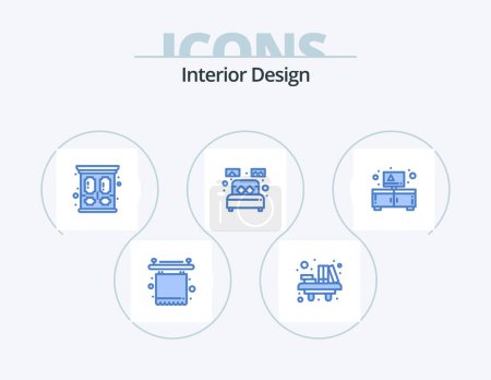 Illustration for Interior Design Blue Icon Pack 5 Icon Design. home decorate. single. table. room. clothes - Royalty Free Image