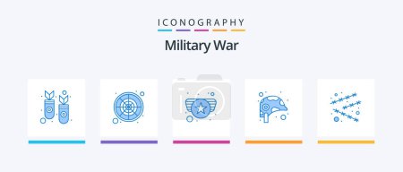 Illustration for Military War Blue 5 Icon Pack Including danger. military. army. helmet. equipment. Creative Icons Design - Royalty Free Image
