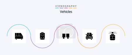 Téléchargez les illustrations : Vehicles Glyph 5 Icon Pack Including off. disabled. travel. car. forklift truck - en licence libre de droit