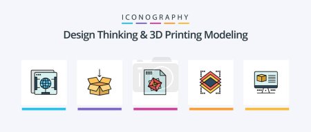 Téléchargez les illustrations : Design Thinking And D Printing Modeling Line Filled 5 Icon Pack Including scale. pen. file. server. object. Creative Icons Design - en licence libre de droit