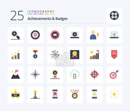 Ilustración de Achievements & Badges 25 Flat Color icon pack including decoration. achievement. ribbon. star. favorite - Imagen libre de derechos