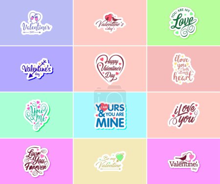 Illustration for Saying I Love You with Valentine's Day Typography and Graphics Stickers - Royalty Free Image