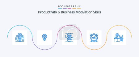 Téléchargez les illustrations : Productivity And Business Motivation Skills Blue 5 Icon Pack Including sound. mute. inspirating. clock. sandclock - en licence libre de droit