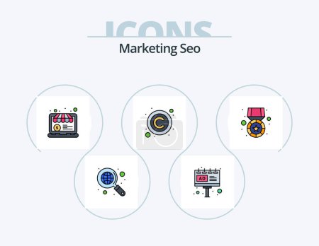 Téléchargez les illustrations : Marketing Seo Line Filled Icon Pack 5 Icon Design. search. help. billboard. faq. rank screen - en licence libre de droit