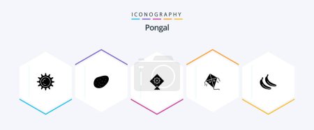 Illustration for Pongal 25 Glyph icon pack including pongal. festival. pongal. kite. pongal - Royalty Free Image