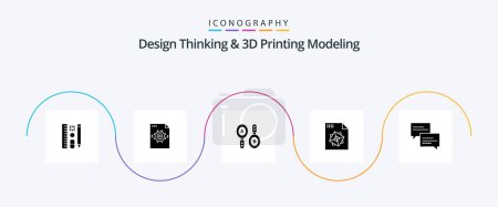 Téléchargez les illustrations : Design Thinking And D Printing Modeling Glyph 5 Icon Pack Including message . chat. research. design. file - en licence libre de droit