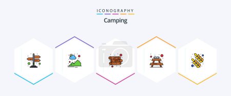 Illustration for Camping 25 FilledLine icon pack including . nature. log. leaves. furniture - Royalty Free Image