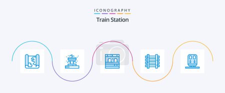 Illustration for Train Station Blue 5 Icon Pack Including train. back. door. transportation. station - Royalty Free Image