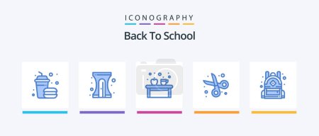 Téléchargez les illustrations : Back To School Blue 5 Icon Pack Including student. education. coffee. cut. apple. Creative Icons Design - en licence libre de droit