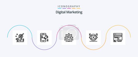 Illustration for Digital Marketing Line 5 Icon Pack Including money. eye. mobile. statistics. pie graph - Royalty Free Image