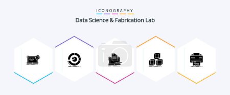 Illustration for Data Science And Fabrication Lab 25 Glyph icon pack including stackd. arrange. diagram. paper. computer - Royalty Free Image