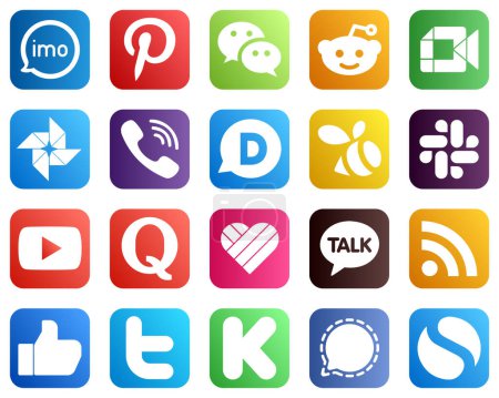 Illustration for 20 Unique Social Media Icons such as slack. disqus. google meet and viber icons. Versatile and premium - Royalty Free Image