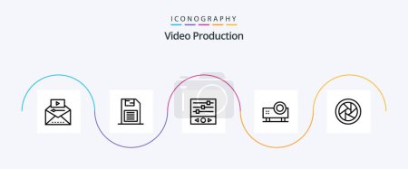Ilustración de Video Production Line 5 Icon Pack Including projector. multimedia. sd card. sound frequency - Imagen libre de derechos