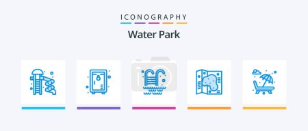 Ilustración de Water Park Blue 5 Icon Pack Including park. sun bed. swimming pool. garden. location. Creative Icons Design - Imagen libre de derechos