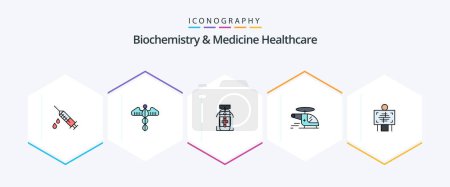 Illustration for Biochemistry And Medicine Healthcare 25 FilledLine icon pack including air. medical. care. chopper. hospital - Royalty Free Image