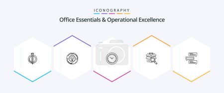 Illustration for Office Essentials And Operational Exellence 25 Line icon pack including chat. online search. idea. search. timmer - Royalty Free Image