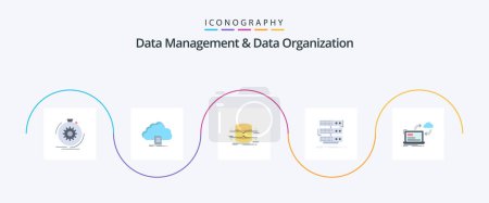 Téléchargez les illustrations : Data Management And Data Organization Flat 5 Icon Pack Including rack. server. file. monitoring. architecture - en licence libre de droit