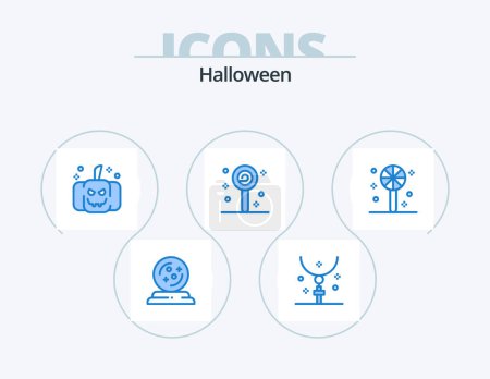 Téléchargez les illustrations : Halloween Blue Icon Pack 5 Icon Design. halloween. sweet icon. necklace. lollipop. confect - en licence libre de droit