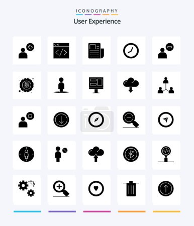 Illustration for Creative User Experience 25 Glyph Solid Black icon pack  Such As . time.. clock. text sheet - Royalty Free Image