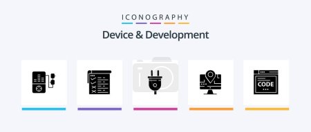 Illustration for Device And Development Glyph 5 Icon Pack Including code . browser. plug. education. map. Creative Icons Design - Royalty Free Image