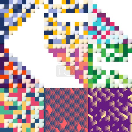 Téléchargez les illustrations : Vector background with an illustration of an abstract texture featuring squares suitable for use as a pattern design in banners. posters. flyers; pack of 17 - en licence libre de droit