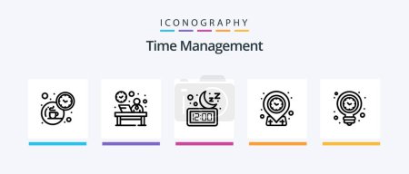 Téléchargez les illustrations : Time Management Line 5 Icon Pack Including bag. wall clock. watch. timer. time. Creative Icons Design - en licence libre de droit