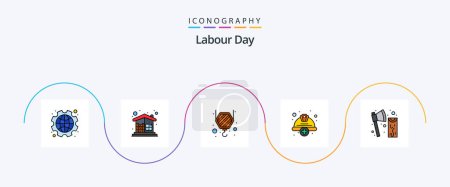 Ilustración de Labour Day Line Filled Flat 5 Icon Pack Including labour. hard. home. cap. hook - Imagen libre de derechos